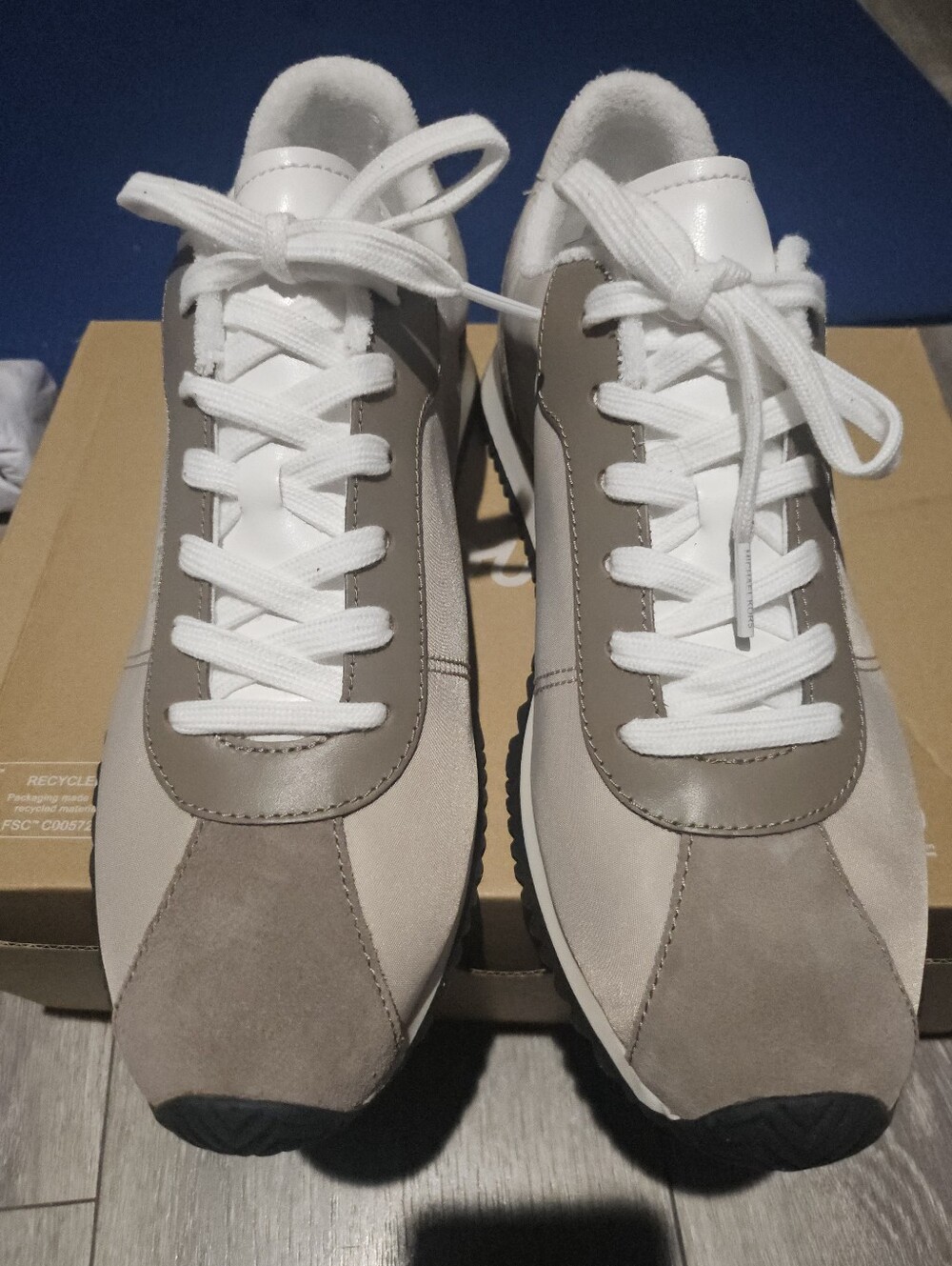 Michael Kors Taupe and White Low-Top Lace-Up Sneakers